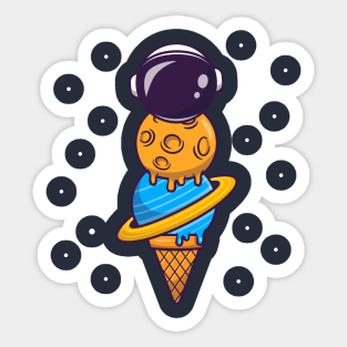 Cute Astronaut Ice Cream Cone Cartoon Sticker